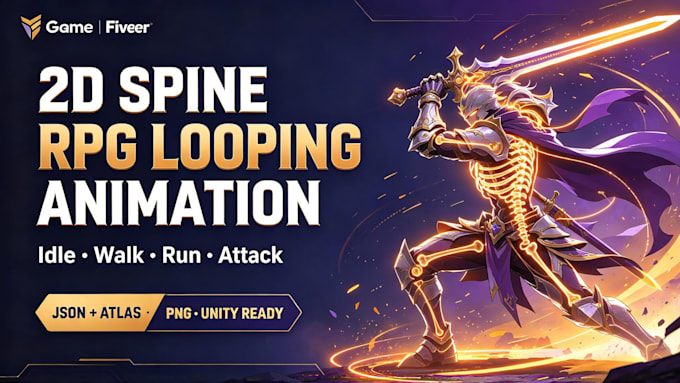 create 2d spine rpg looping animation, idle walk run attacks for unity