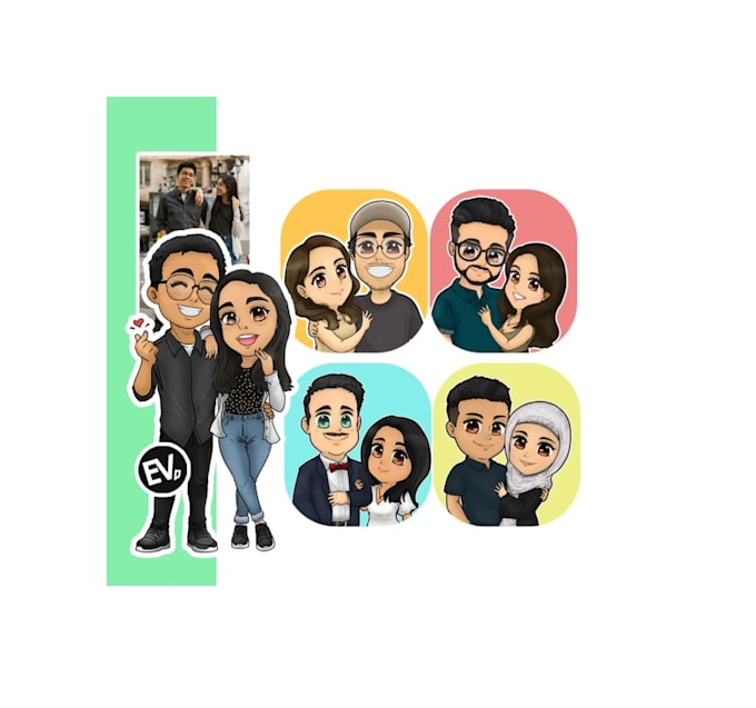draw you as chibi anime cartoon couple