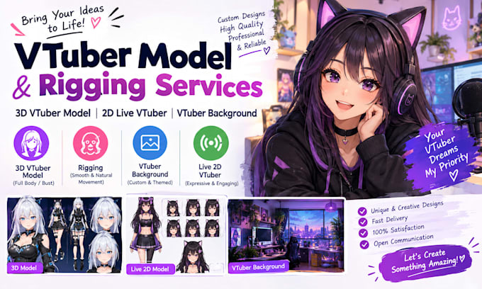 do vtuber model, 3d vtuber model and rigging, vtuber background, live 2d vtuber