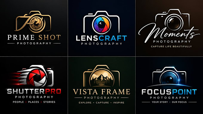 design a professional, photography, videography, studio, or media camera logo