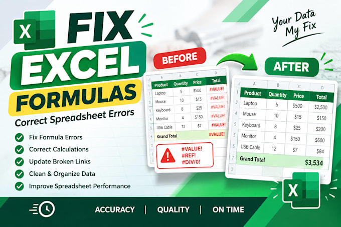 fix excel formulas, correct spreadsheet error