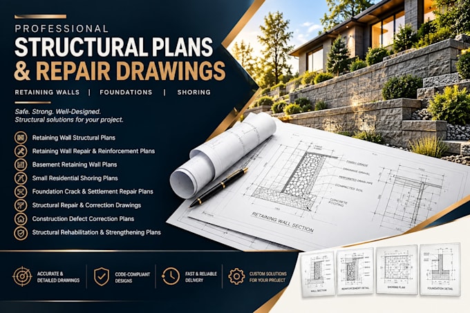 create retaining wall structural and shoring plans