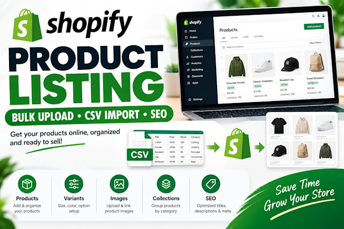 do shopify product listing bulk upload CSV import and SEO