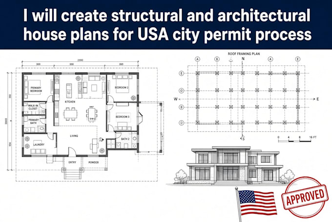 create structural and architectural house plans for USA city permit process