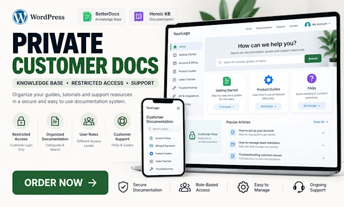 build wordpress restricted documentation for customer support and documentation