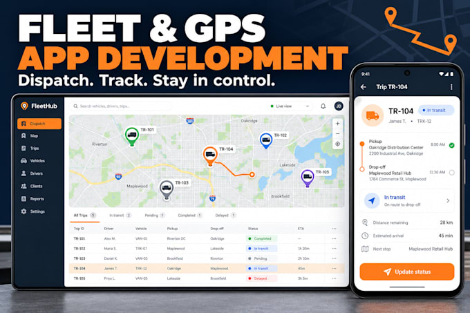 develop fleet management app, gps tracking software, truck dispatch app, saas