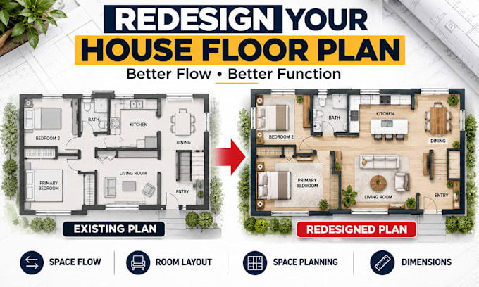 redesign your existing house floor plan for better space flow and functionality