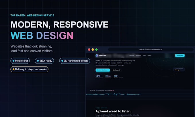 design and develop a modern responsive website in 3d effects