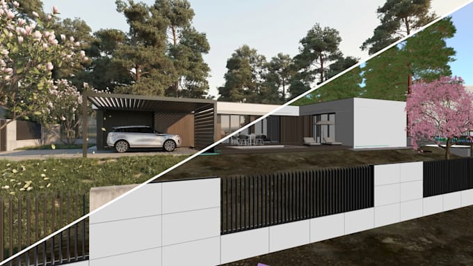 create 3d exterior house rendering and 3d walkthrough