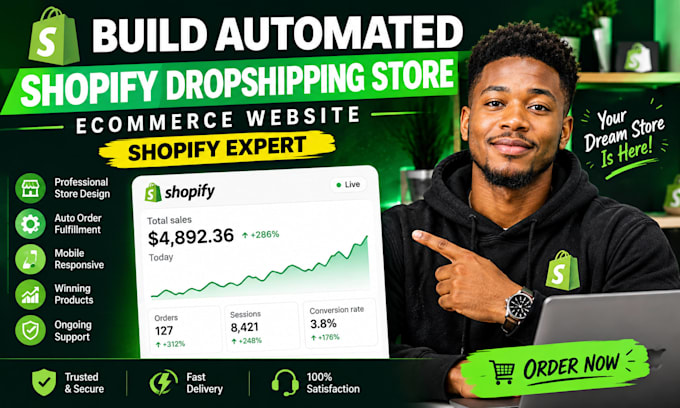 build automated shopify dropshipping store ecommerce website shopify expert