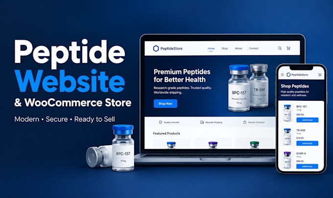 build peptide website, research peptide store, peptide woocommerce ecommerce app