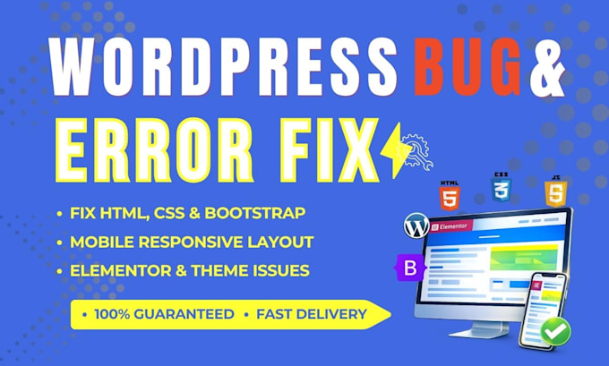 fix wordpress errors bugs and html css responsive issues