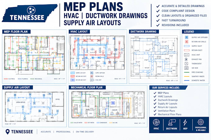 deliver tennessee mep plan hvac plan ductwork drawing supply air layout