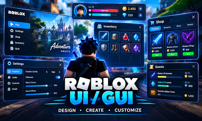 create professional roblox UI, gui, hud and game interface
