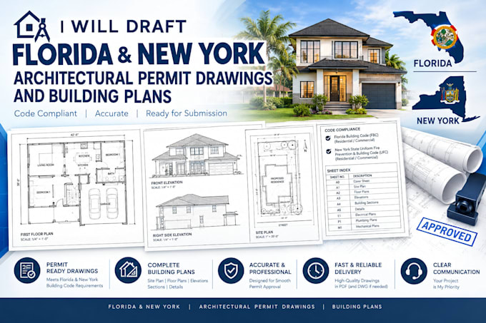 do florida and new york architectural permit drawing,