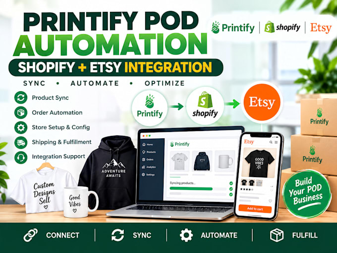 set up printify pod automation shopify etsy integration