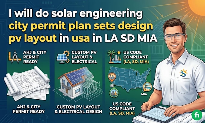solar engineering city permit plan sets design pv layout in usa la sd mia