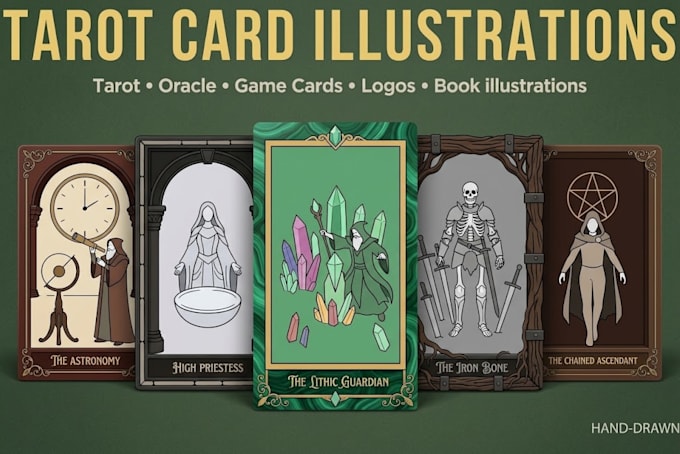 design custom tarot, uno card, oracle card deck illustration with box packaging