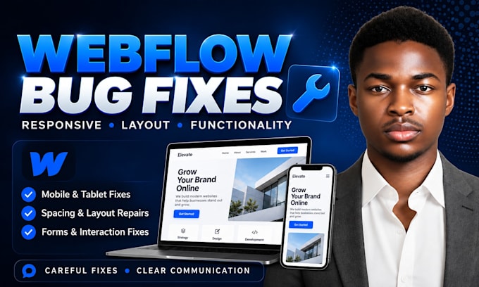 fix webflow bugs, responsive issues, and website layout problems
