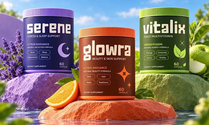 design supplement label, product label design, product packaging design