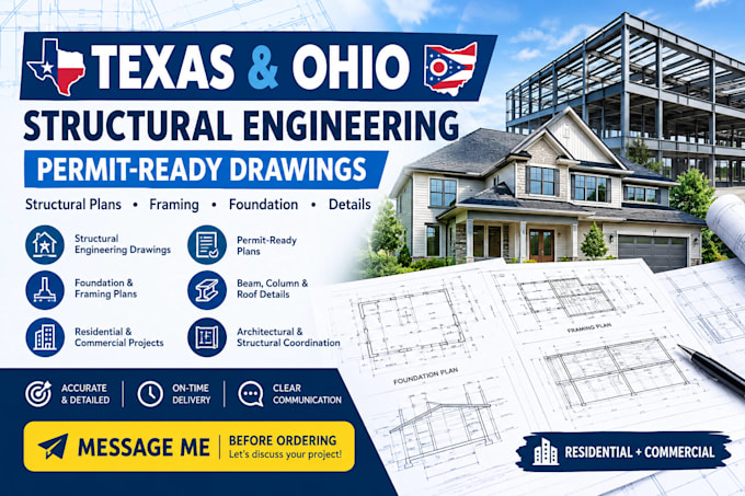 provide texas ohio stamp structural engineering and permit ready drawings