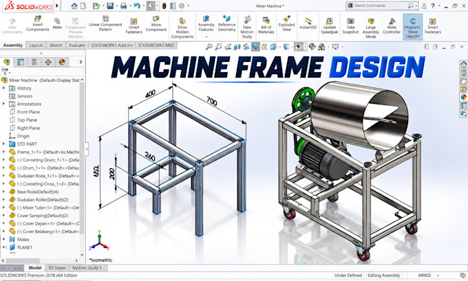 weldment machine frames steel structure fabrication cad drawing solidworks cad