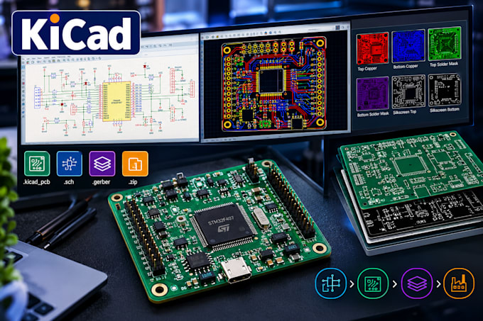 design kicad pcb layout schematic gerber and manufacturing files