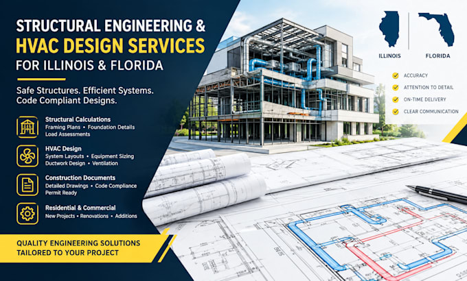 prepare structural engineering hvac design for illionis florida stamp and seal