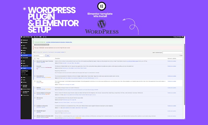 do wordpress plugin installation and elementor templates setup