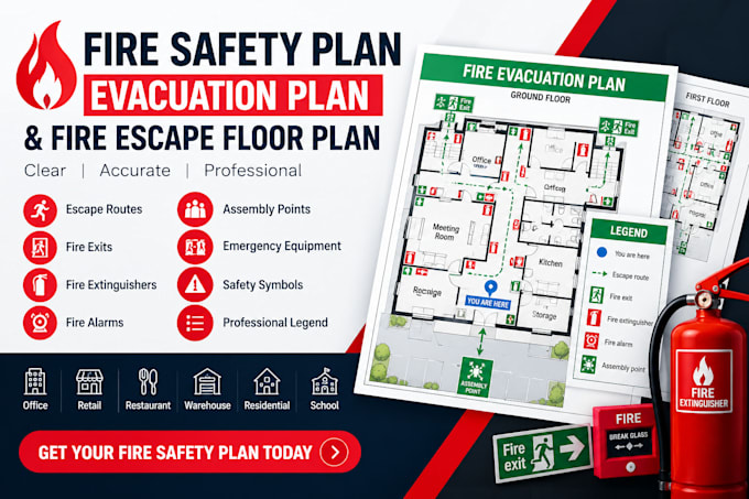 create professional fire safety plan, evacuation plan and fire escape floor plan