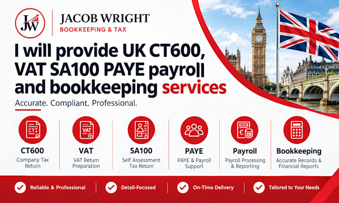 provide UK ct600 vat sa100 paye payroll and bookkeeping services