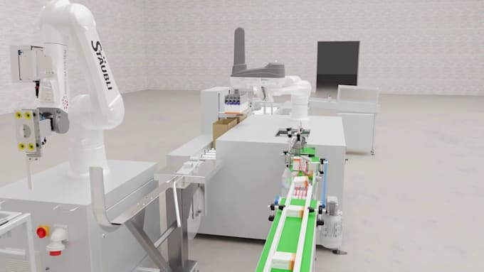 create 3d industrial factory animation, robotic and manufacturing animation