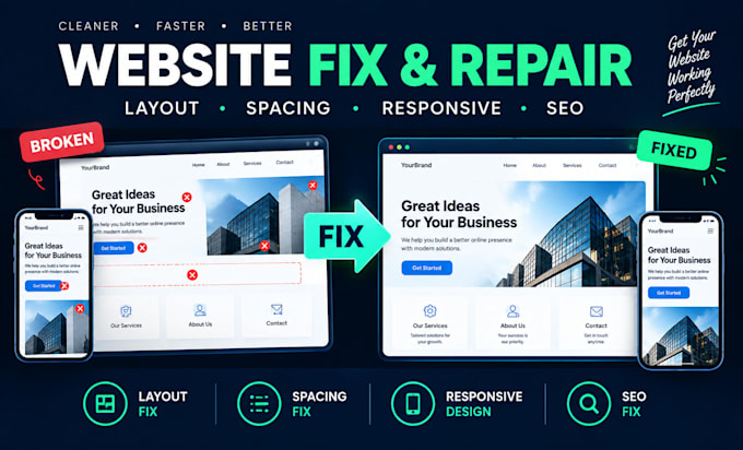 fix website layout, spacing, responsiveness, SEO, visual issues on cms platforms