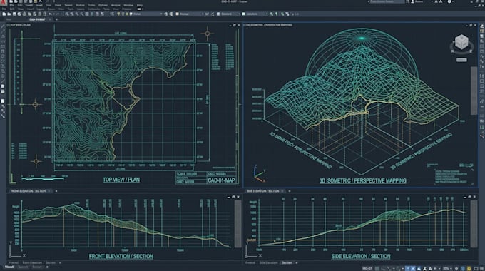 create cad projection map projection orthographic drawing 3d mapping