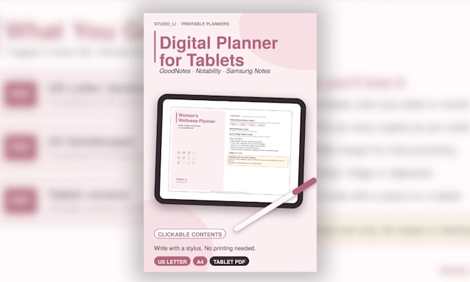 design custom printable and digital womens wellness planner