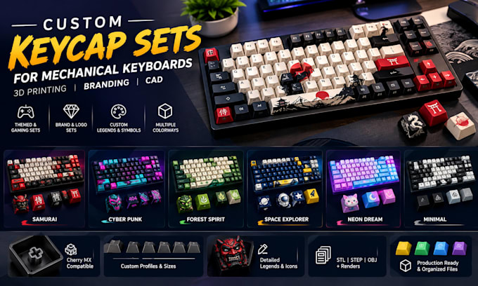 design custom mechanical keyboard keycap sets for 3d printing branding and cad