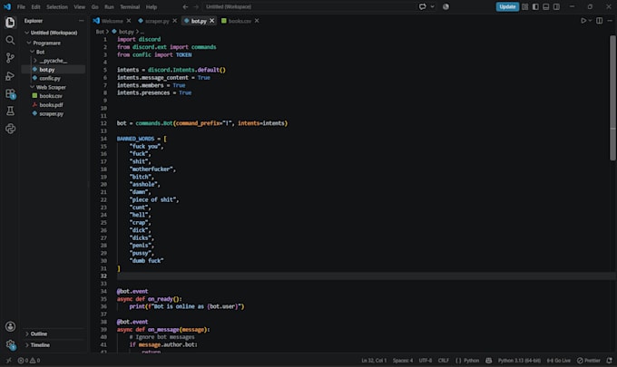 create a custom discord bot with commands and moderation