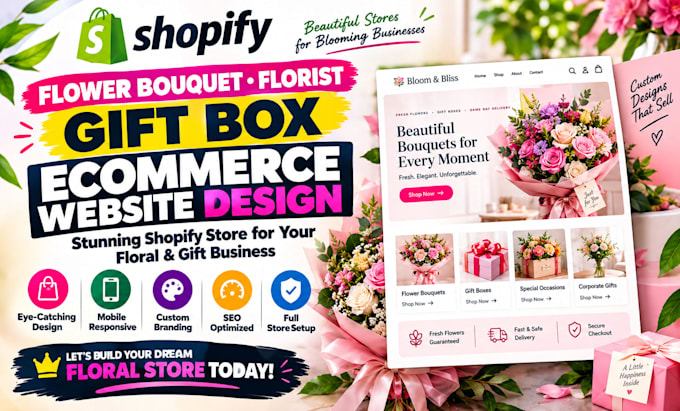 create shopify store flower bouquet florist gift box ecommerce website design