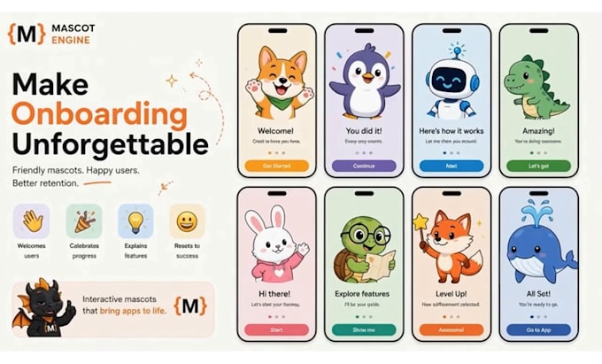 create a custom mascot rive, lottie animation for webs and apps