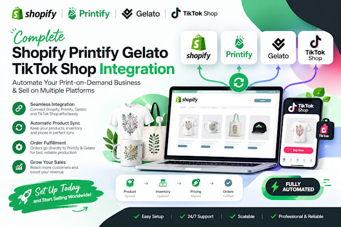 setup connect shopify printify gelato tiktok shop integration product sync