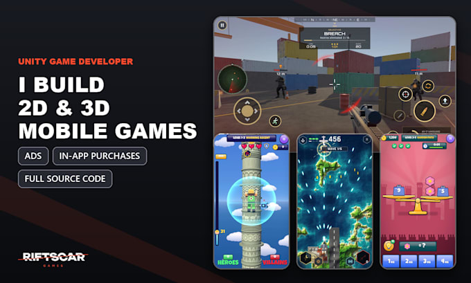 develop a 2d or 3d mobile game in unity with ads and in app purchases