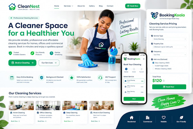 design cleaning business website with bookingkoala pricing parameters
