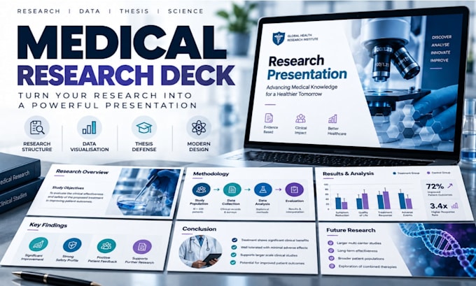 create a medical research deck, scientific presentation, thesis defense slides