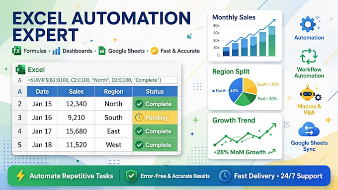 fix excel formulas, automate sheets and create dashboard