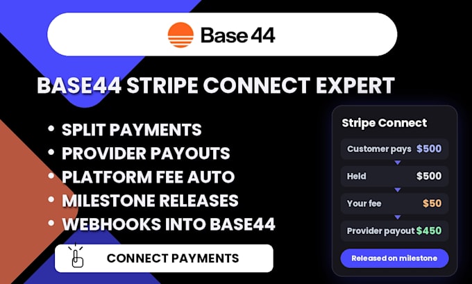 base44 stripe connect, base44 marketplace payouts, split payments stripe