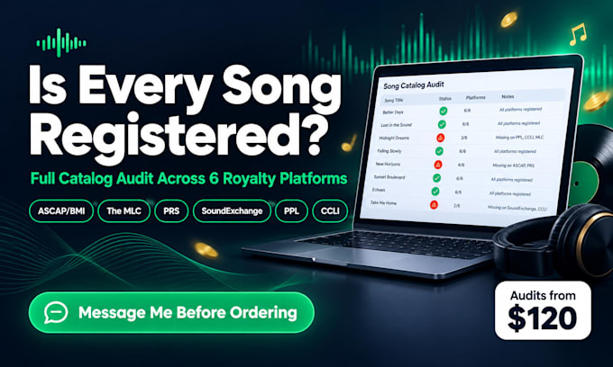 audit your song catalog and find missing or wrong royalty registrations