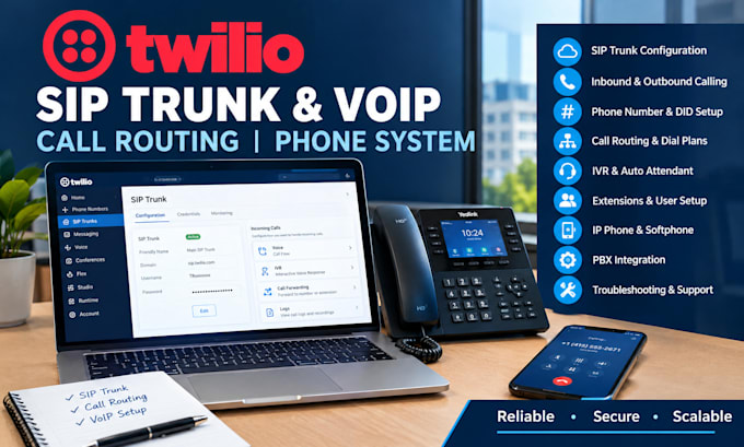 setup twilio sip trunk, voip phone system and call routing