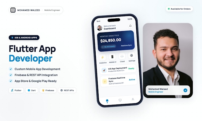 develop end to end flutter mobile app for ios and android