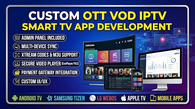 develop ott app, vod app, smart TV app, iptv app with panel