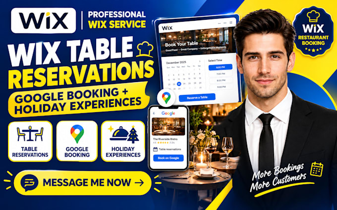 set up wix table reservations google booking  and holiday experiences